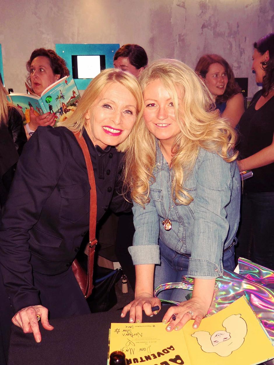 Alice Hawkins Photographer with Margi Clarke at the 'Alice's Adventures' book launch in Soho